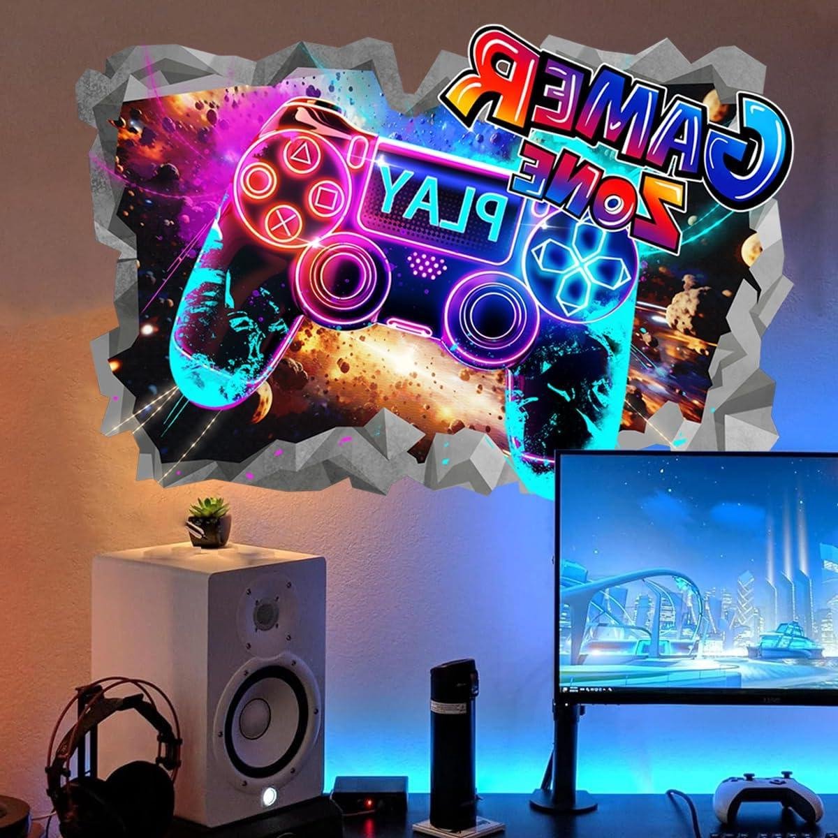 Allecto Plus - 3D Game Muurstickers voor Tieners - Gamer Controller Design - Video Gaming Decor - Jongens Kamer - Kinderen Slaapkamer - Speelkamer Auchteding.