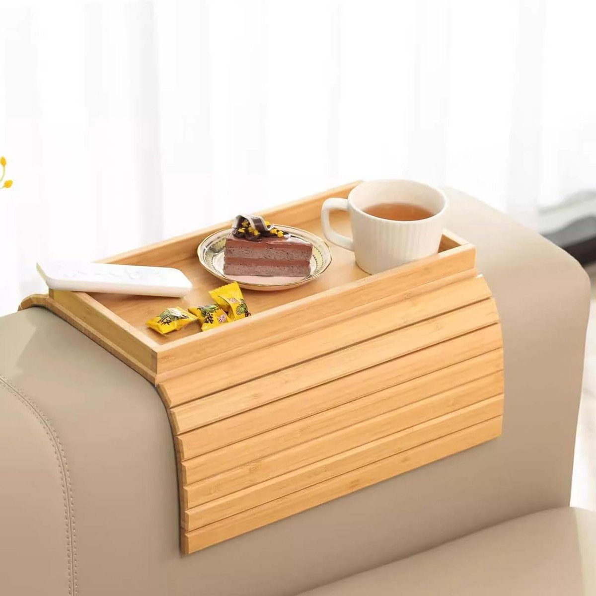 **Sofa Cover Bamboo Armrest Flexibele Tray Houder Beker Houder Opvouwbare Sofa Plank voor Snacks Mobiele Telefoon Afstandsbediening Kopjes**
