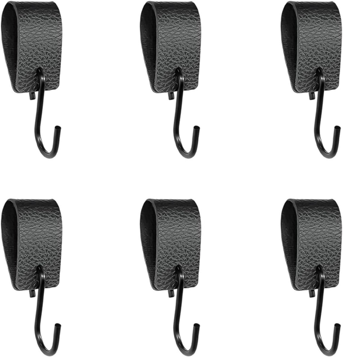 Allecto Plus - 6 stuks metalen driehoekige haken van leer - Multifunctioneel - S-vormige haken - Met valbescherming - Leren lus - Campinghaak - Keukenhaken.