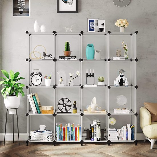 Gimisgu Doe-het-zelf kledingkast reksysteem 20 kubussen garderobe garderobe open kunststof garderobe met deuren garderobekast zwart 180 x 142 x 37 cm