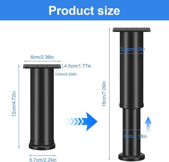 Meubelpoten verstelbaar 4 stuks | Hoogte verstelbaar 12-18 cm | Zwarte
