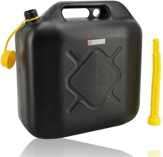 Jerrycan 20 liter zwart - Jerrycan zwart voor brandstof - 20 liter - inclusief schenktuit - o.a. benzine / diesel - Jerrycan benzine - Jerrycan kopen 20 liter - 20 liter kunststof brandstof jerrycan