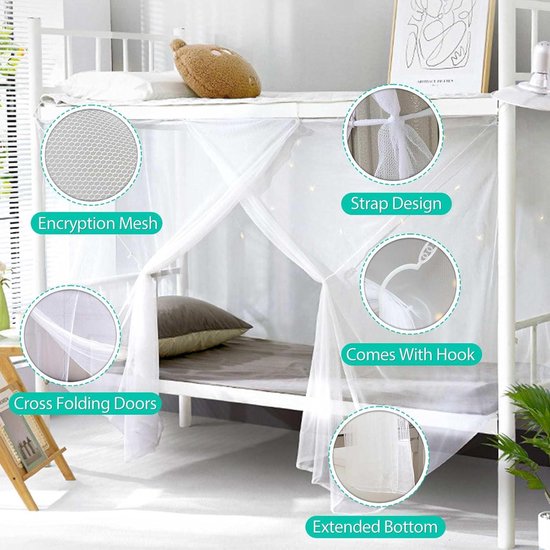 Sekey Klamboe voor eenpersoonsbed/tweepersoonsbed, boxvorm, mesh insectennet met snelle en eenvoudige installatie (L 220 x B 200 x H 200 cm x H 200 cm, dubbele openingen