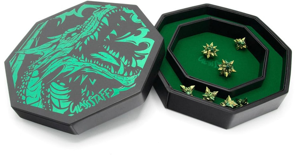 Glassstaff CritStones Arena Dice Tray Green Dragon and accessories