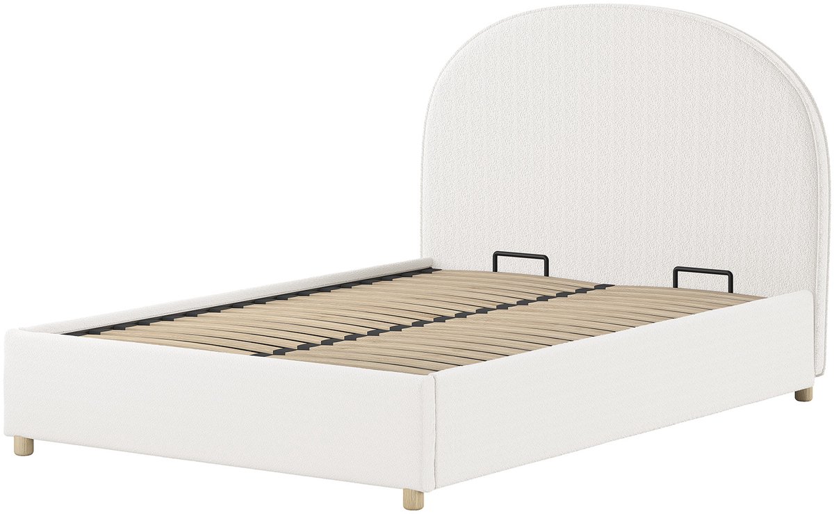 Tweepersoonsbed Maeva - 140x200cm - met opbergruimte - wit - Vipack - Tweepersoons gestoffeerd bed - Wit - Hout; Polyester Tweepersoons Normaal bed
