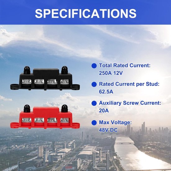 2x DC 12V-48V Sammelschienen Verteilerblock 300A M10 BusBar Box für Auto RV Boat