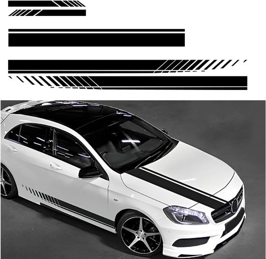 Lot de 5 bandes autocollantes universelles pour capot de voiture, pour modification de véhicule, pour voitures de course (noir)