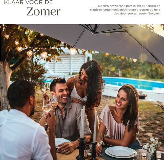 Tectake® Rechthoekige Zweefparasol Apollon 2,5x2,5m Met Zwengel, Hellingshoek & Beschermhoes - Stabiele Waterafstotende Zonwering Voor Terras, Tuin En Balkon