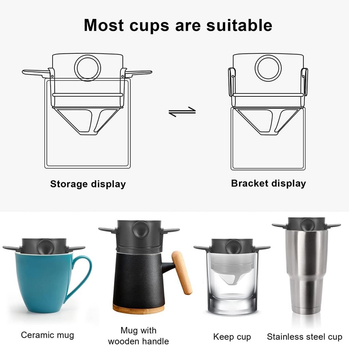 Koffiefilter - Koffiefilterhouder - Rvs Koffiefilter - Koffie Dripper - Papierloos Giet Over Koffiedruppelaar - Herbruikbaar - Geschikt Voor Handmatige Bereiding Van Permanente Koffie - Geschikt Voor Thuiskantoor, Reizen, Kamperen - Zwart - 1 Stuk — cadeau in Kookcadeaus - foto 7