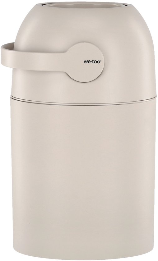 Beige We-too luieremmer met slanke, telescopische vorm en handvat.