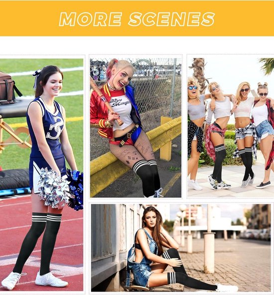 PROPOG Hoge sokken voor dames, zwart, hoge sokken voor de winter, voetbal, sport, hoge sokken voor cosplay, lange sokken, cheerleaderkostuum, kostuum voor dames en
