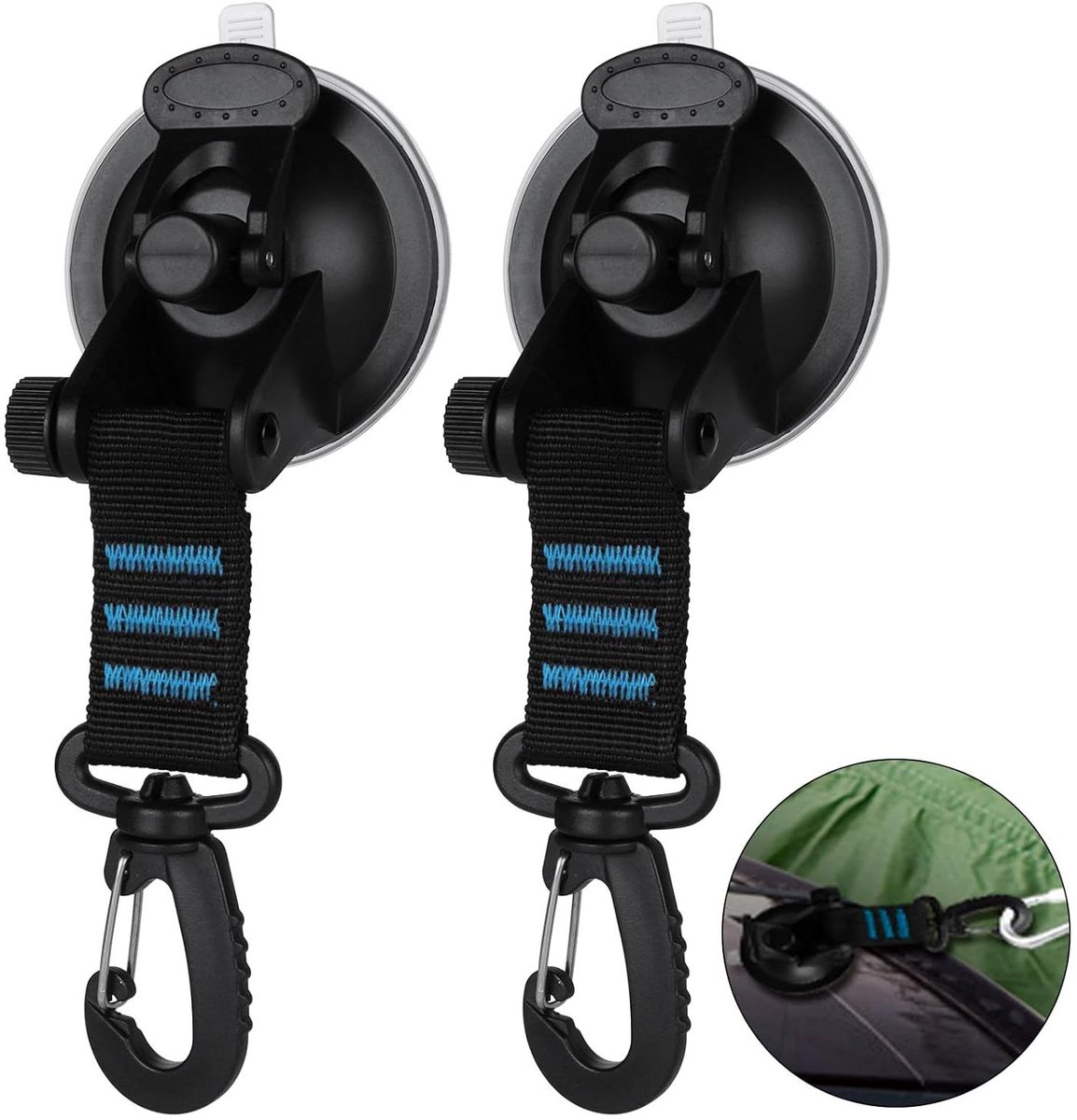 Zuignappen Heavy Duty 2 Pack - Sterke Sucker Cups - Haken - 360° Roterende Multifunctionele Zuignap - Haken Camping Set - Outdoor Auto Tent Zuignappen - Thuis Outdoor Auto Van - Luifel Boot Tarp - Blauw