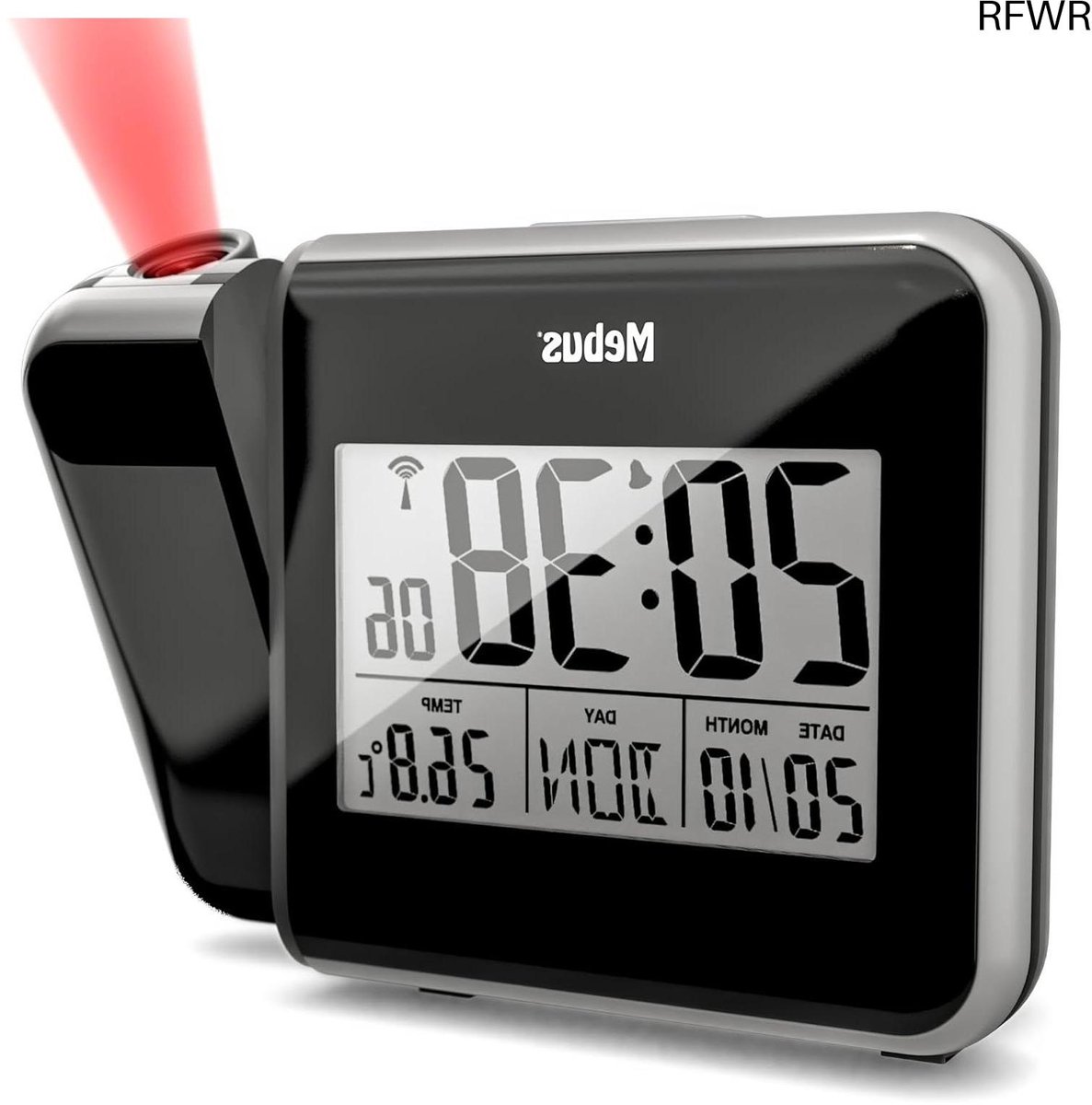 RFWR® Digitale wekkerradio met tijdprojectie en thermometer - Zwart