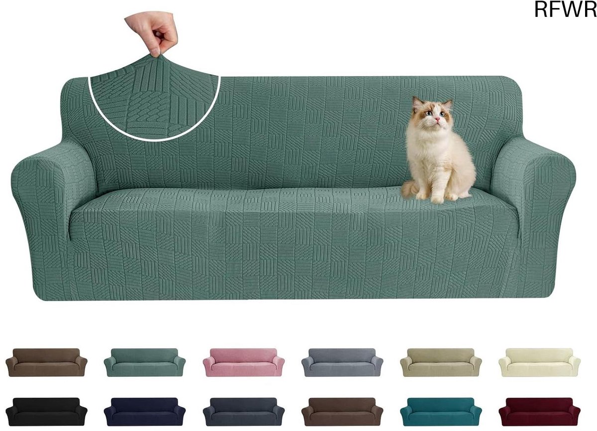 RFWR® Rekbare Sofahoes 3 Zits - Universele Antislip Bankbedekking voor Woonkamer in Boon Groen