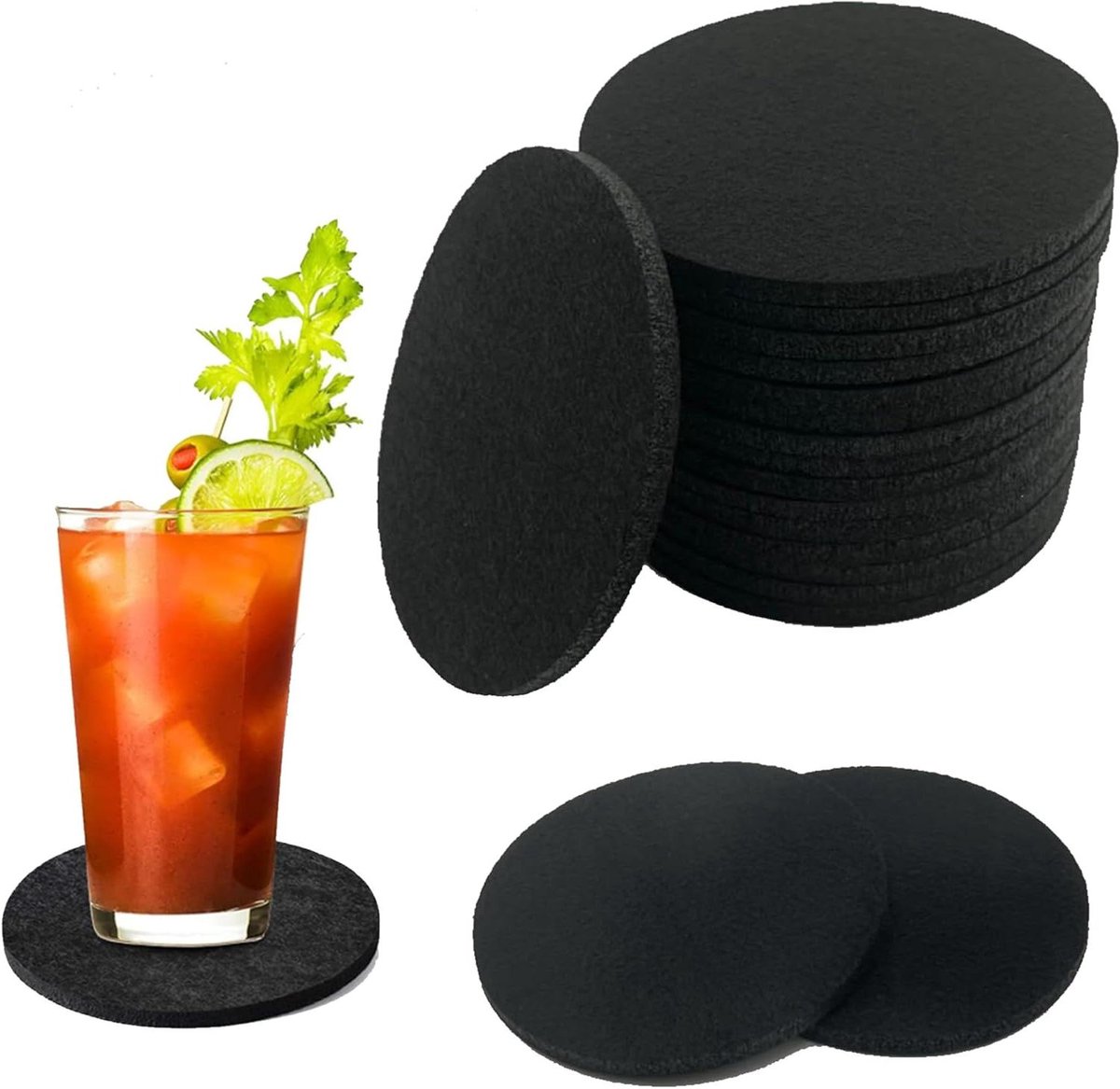Vilten Onderzetters - Set van 16 Stuks - Hittebestendig - Antislip - Wasbaar - Geschikt voor Bierglazen - Zwarte Tafel Onderzetters - Praktisch voor Thuis en Bars — cadeau in Wonen & Interieur - foto 6
