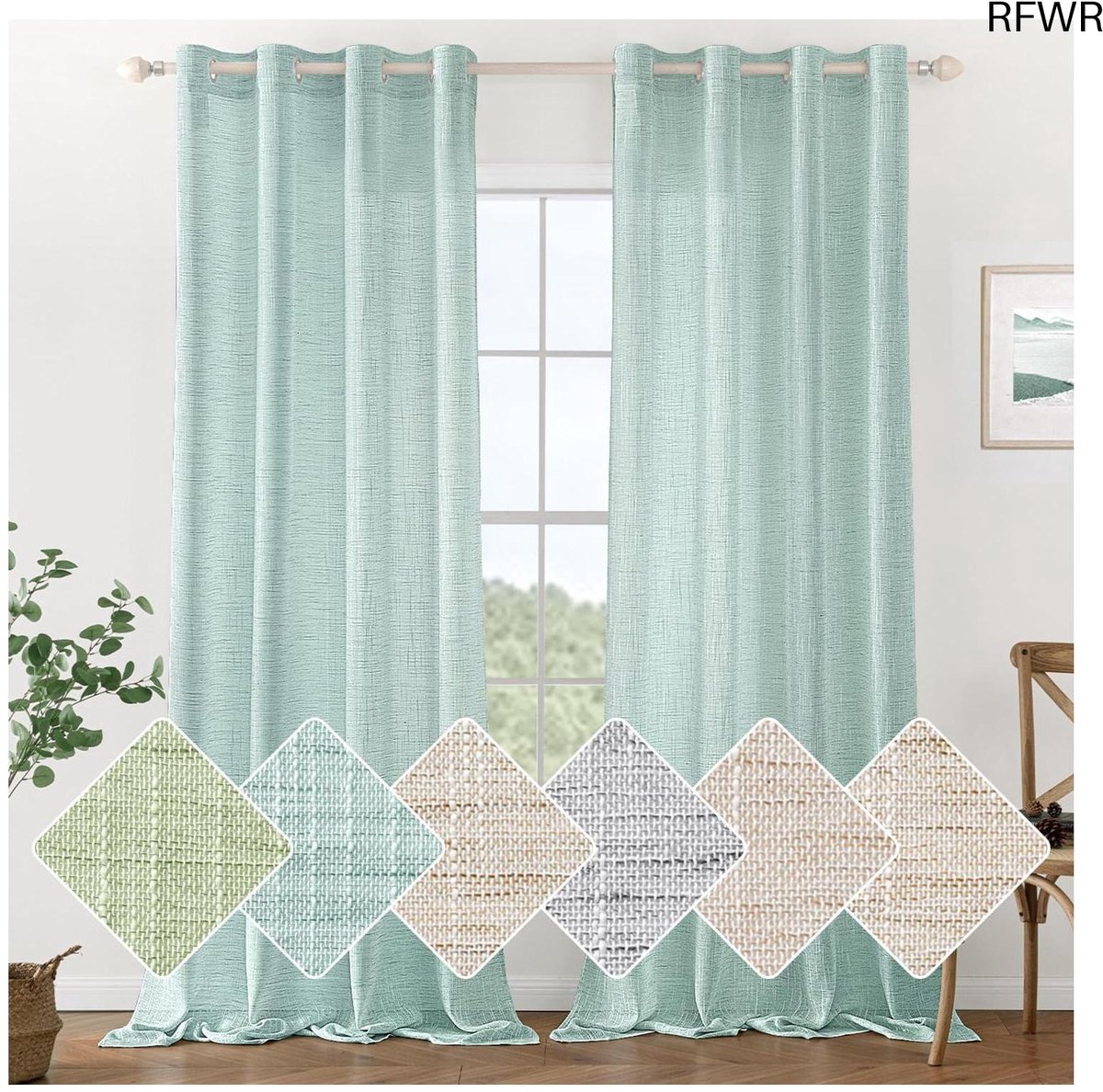 RFWR Transparante Linnen Gordijnen voor Woonkamer en Slaapkamer - 140 x 245 cm - 2 Panelen - Blauw