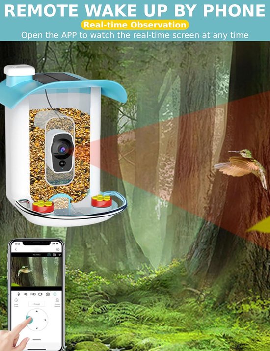 Silvergear® Vogelhuisje met Camera | Vogelvoederstation | Smart Vogelvoederhuisje met Zonnepaneel | Vogelherkenning met AI-technologie, Live Video's