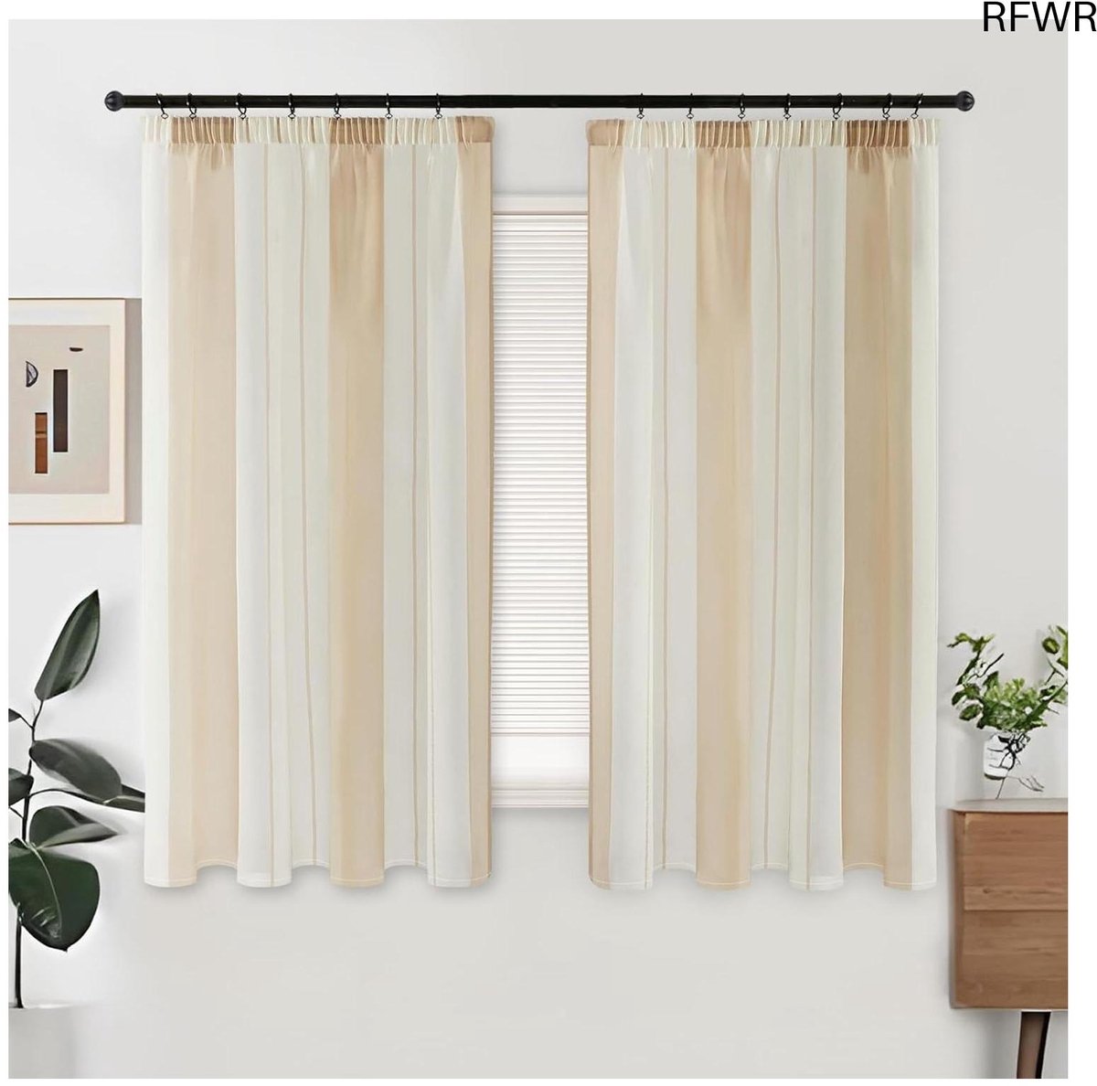 RFWR Moderne gestreepte gordijnen voor woonkamer en slaapkamer - Set van 2 - 145 cm lang Beige wit strepen