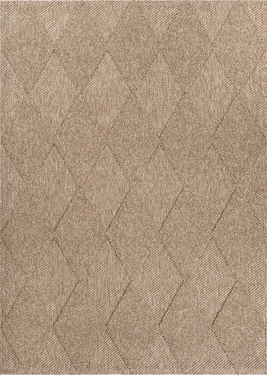 the carpet Cairo – Weerbestendig outdoor vloerkleed in jute-look, geschikt voor balkon, tuin en terras, bruin met ruitmotief, 200 x 280