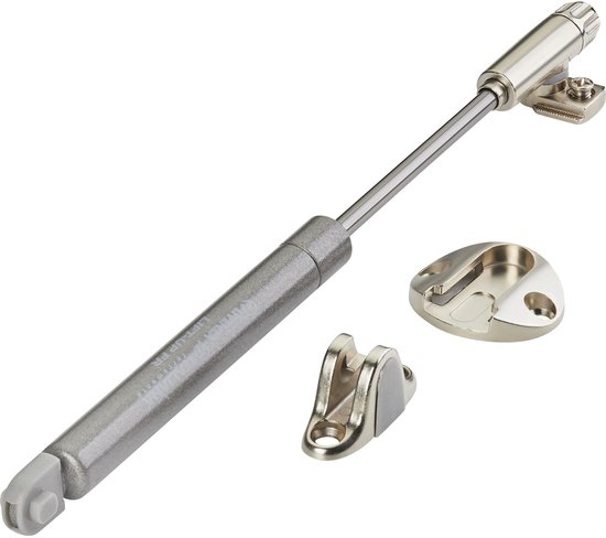 Gaskastkleplift met een cilindrisch lichaam en metalen scharnierbevestigingen op een witte achtergrond.