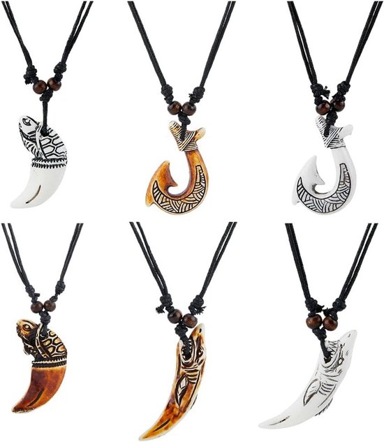 Foto: Allecto premium ocean resin tribal ketting 6 maori vis hangers 2 kleuren verstelbare zwart was koord rvs vrouwen 