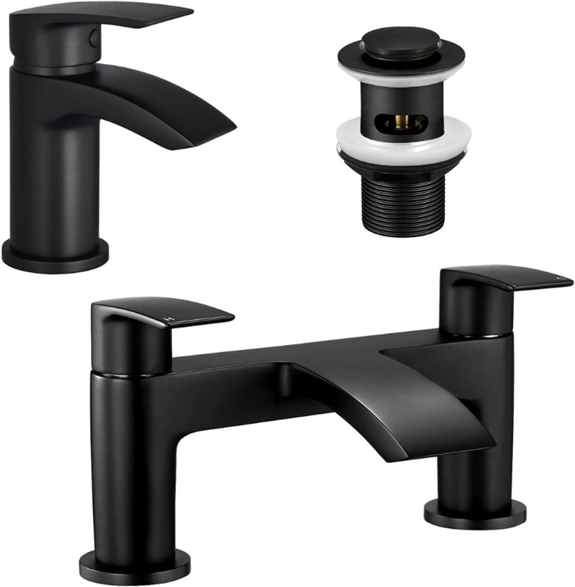 Thuys – Luxe Deck Mount Kraanenset – Set Watervalkranen – Voor Bad En Wastafel – Mat Zwart