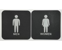 Toilet bordjes | Man en Vrouw | 10 cm vierkant 2 mm dik |Zwa