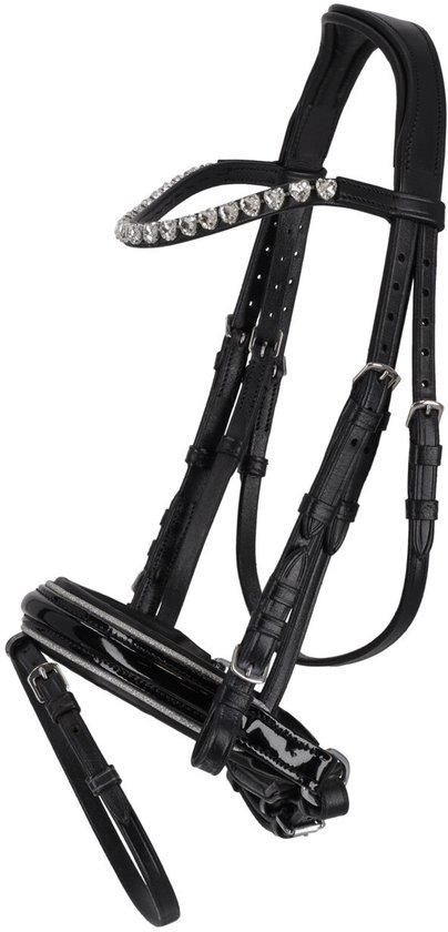 Qhp Hoofdstel Bixie Zwart-Zilver - Mini Shet | Zwart | Hoofdstel paard Qhp Hoofdstel Bixie Zwart-Zilver - Mini Shet | Zwart | Hoofdstel paard
