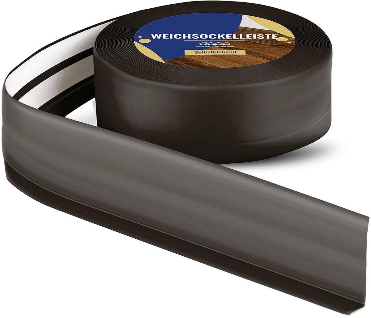 DQ-PP ZACHTE PLINT - 30 m (2x15m) - Chocolade - 50 x 15 mm - PVC - zelfklevend - knikhoek plinten rubberen strip plint hoekprofiel afsluitstrip vloerlijst