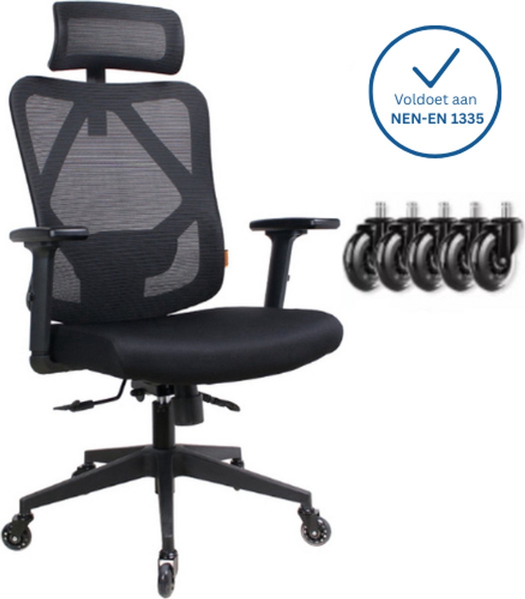 Ergonomische Bureaustoel met Hoofdsteun - Office Chair - Gamestoel - Kantoorstoel - Volledig Verstelbaar - Incl. 3D-verstelbare Armleuningen & Verstelbare Lendensteun Incl. Stille Anti-kras wielen harde/zachte vloeren - Ergonomische - €119,95