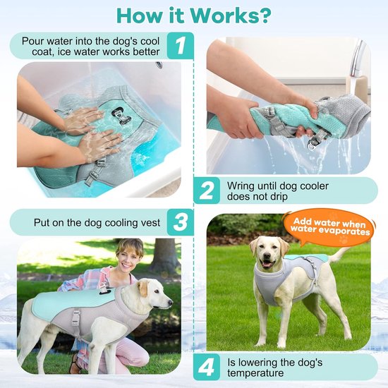 Koelvest voor honden (Blauw, L) - Koeljas Hond - Koelvest voor hond - Verkoeling Hond - Cooling Vest - Met Verstelbare D-ring - Ademende Mesh Hondenjas - UV-bescherming - Verkoelend Harnas - Buiten, Wandelen, Jagen, Wandelen, Zomer