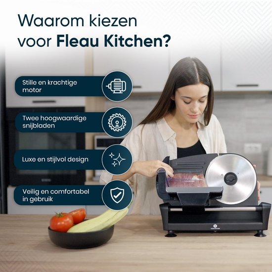 Fleau Kitchen Snijmachine - Inclusief 2x RVS Snijblad - Broodsnijmachine - Vleessnijmachine - Allessnijder - Elektrisch - Krachtig