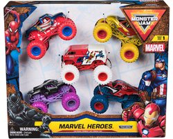 foto van Monster Jam Marvel Heroes 5-pack - Spider-Man, Black Panther, Iron Man, Captain America - Metalen voertuigen
