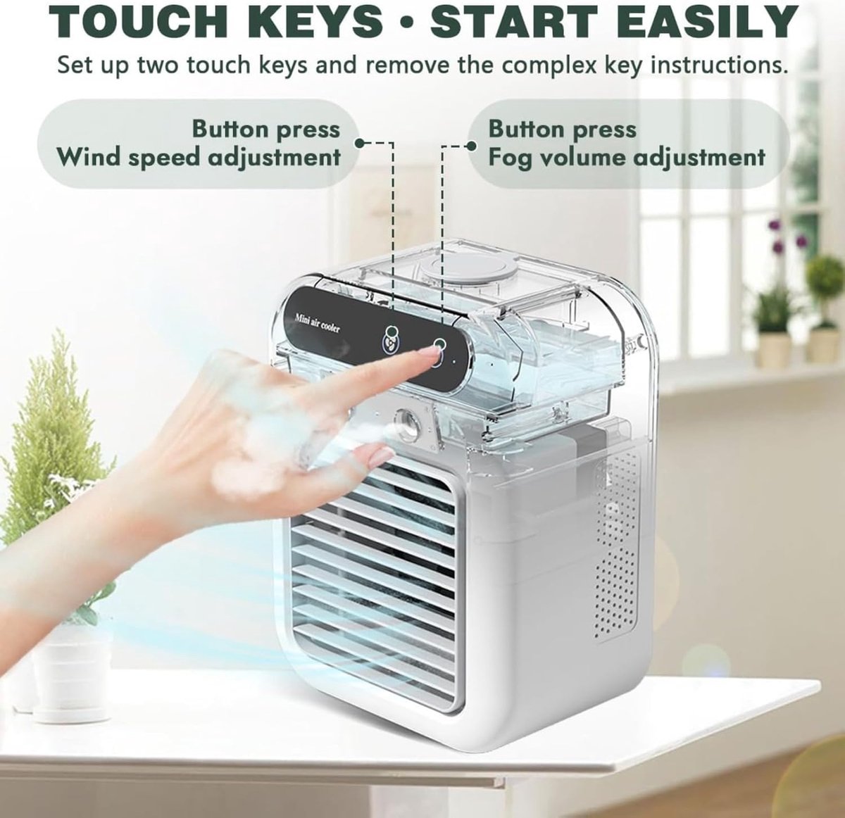 mobiele airco-Mobiele airco zonder afvoer-mobiele airco voor slaapkamer-mobiele airco met waterbak -25W Mini draagbare airconditioner - 2 koele luchtstralen - 2 snelheden persoonlijke koelventilator - voor slaapkamer, kantoor, buiten – foto 8