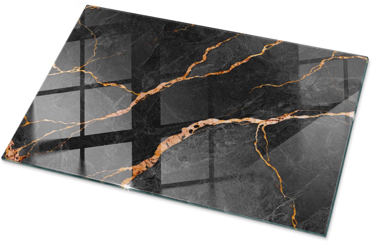Tulup Tafelblad Glas - Marmerpatroon Met Aderen Glazen Tafelblad - 100 cm x 70 cm - Zwart Glazen Plaat - Rechthoekig Tafelblad Glas - Gehard Glazen Tafelblad Voor de Eettafel in de Eetkamer - Veiligheidsglas