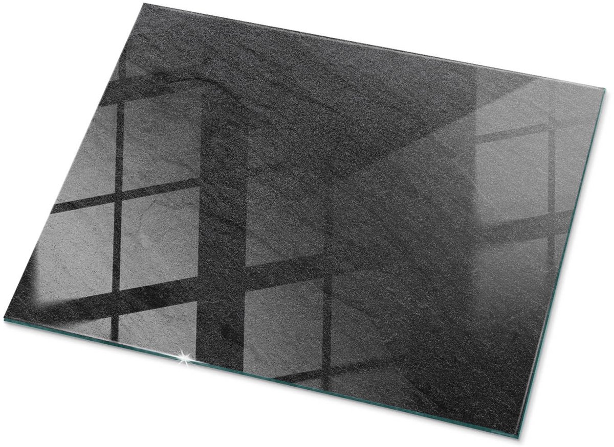 Tulup Tafelblad Glas - Natuursteen Textuur Glasplaat Tafel - 80 cm x 60 cm - Zwart Veiligheidsglas - Rechthoekig Tafelblad Glas - Glazen Tafelblad voor Tuin of Terrastafels - Glazen Tafelblad