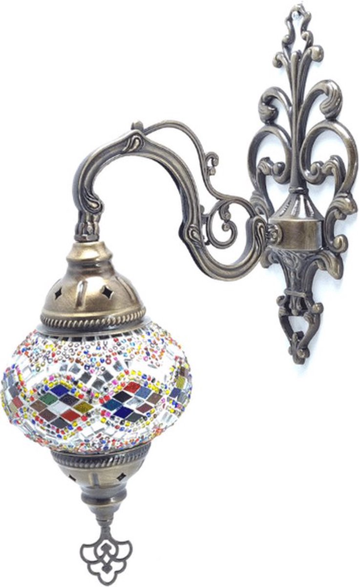 Oosterse Lamp - Wandlamp Mozaïek - Ø 15 cm - Hoogte 28 cm - Handgemaakt Wit