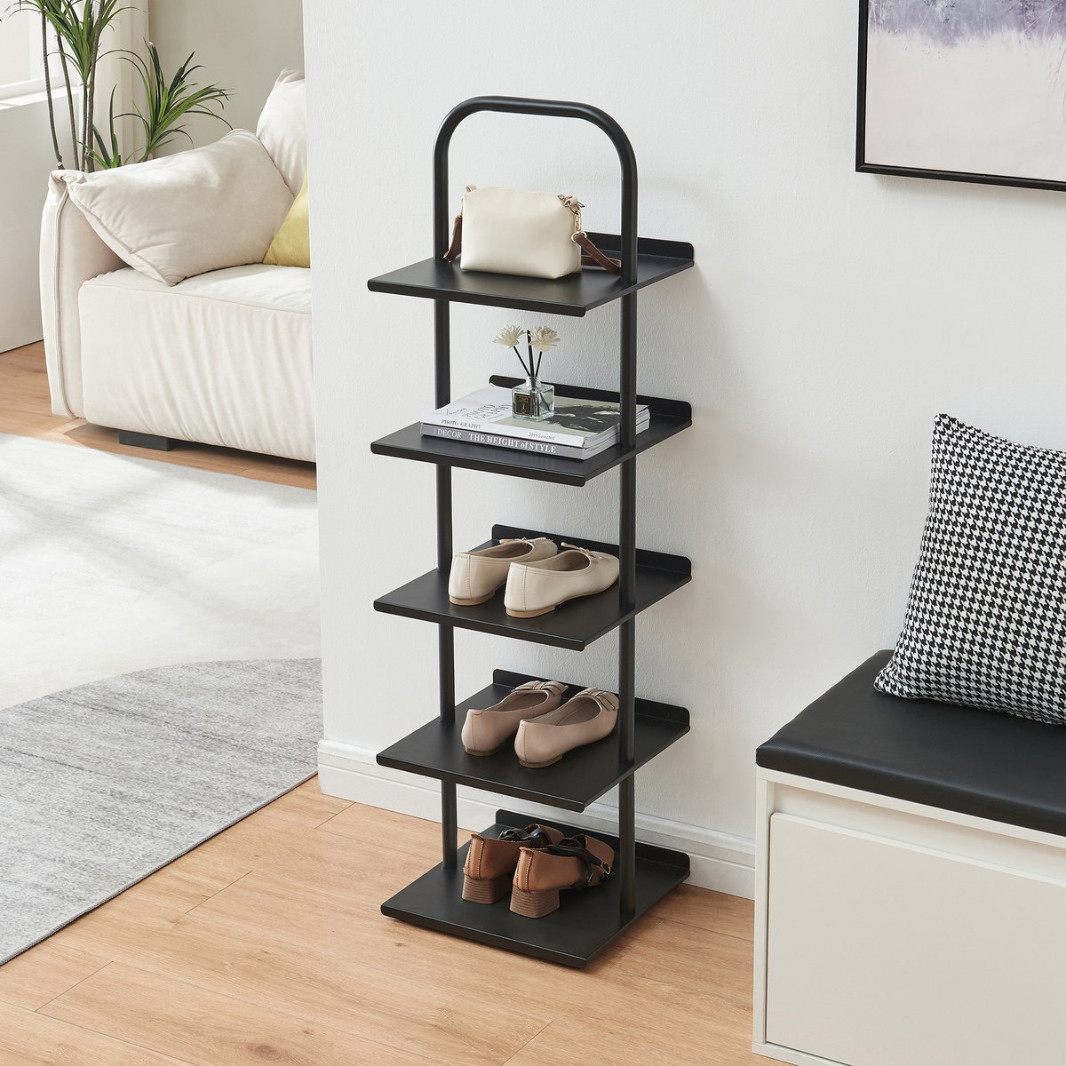 Schoenenrek Poytya met 5 planken zwart 119x34x32 cm [en.casa]
