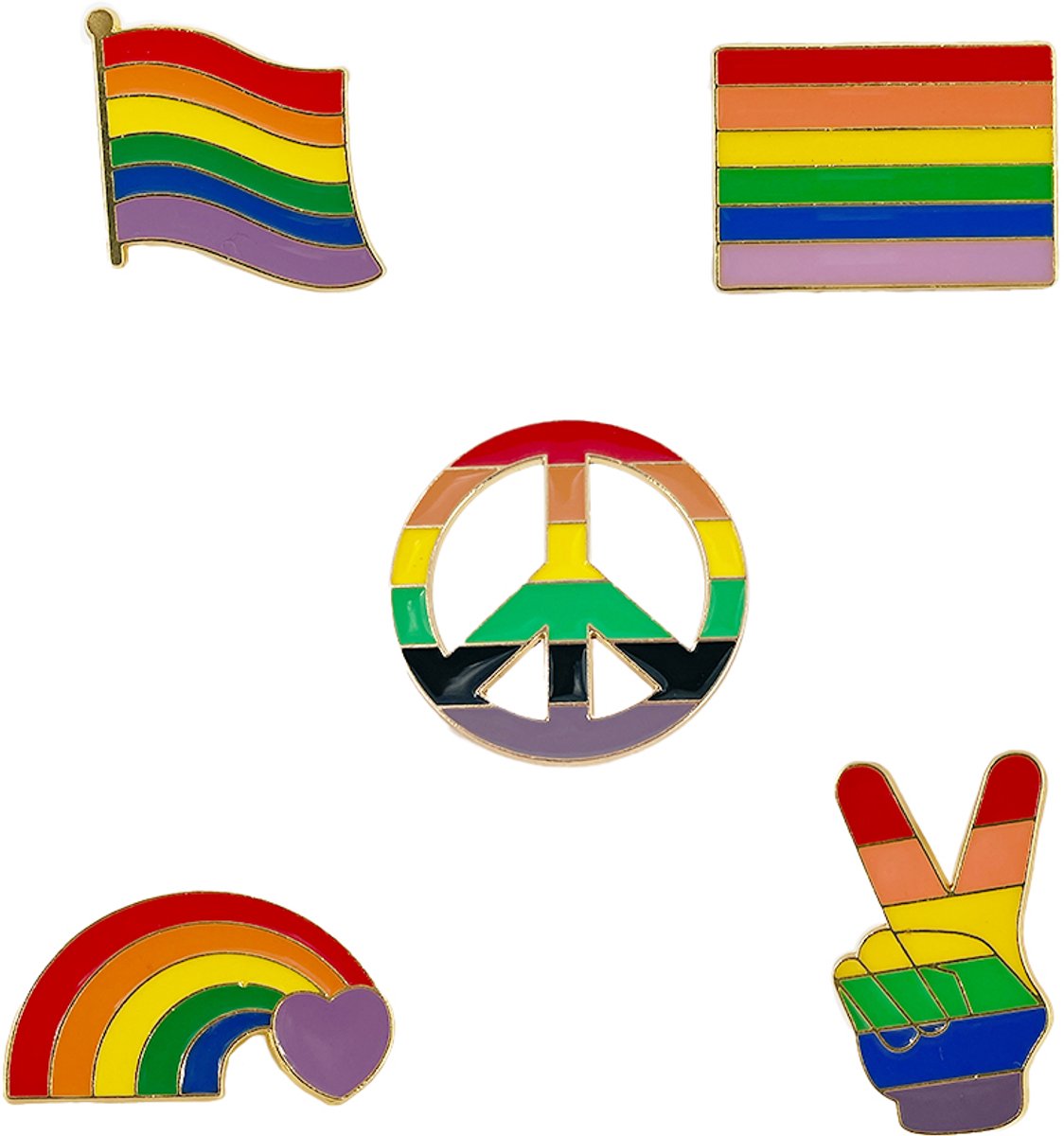 Pride - Regenboog - 3,4 cm - Pride pin - LGBTQ - LHBTI - Speld - LGBT - LHBT - Peace - Pride button - Peace teken - Pride vlag - Gay pride - 6 Stuks