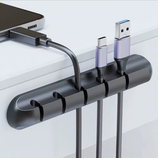Qost - Organiseur de câbles - Pour 5 Câbles - Serre-câbles - Auto-adhésif - Support de câbles - Gestion des câbles - Zwart