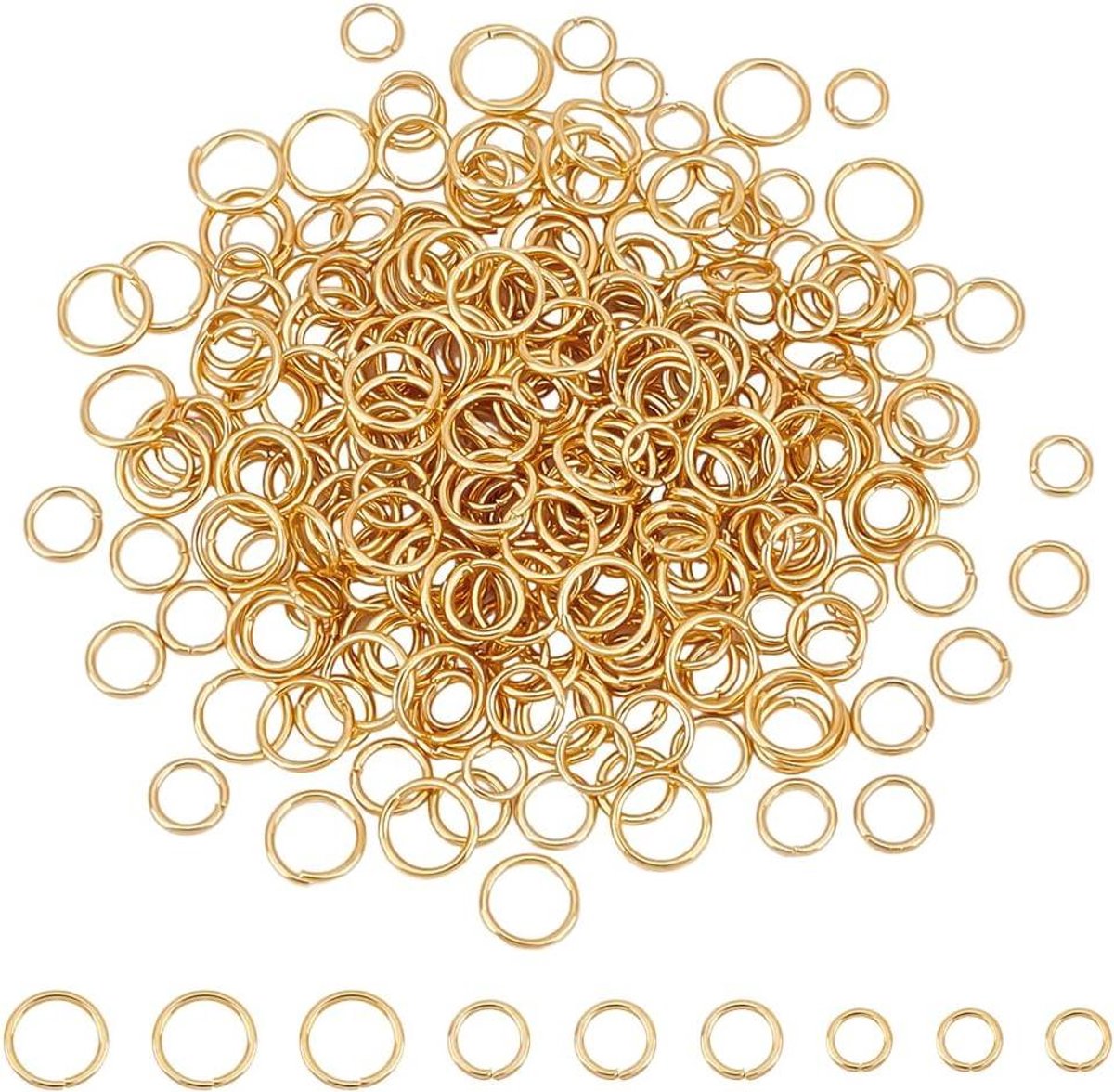Image of 300 stuks 18K vergulde platte ronde springringen - RVS springringen voor sieraden, armband, oorbel en sleutelhanger.