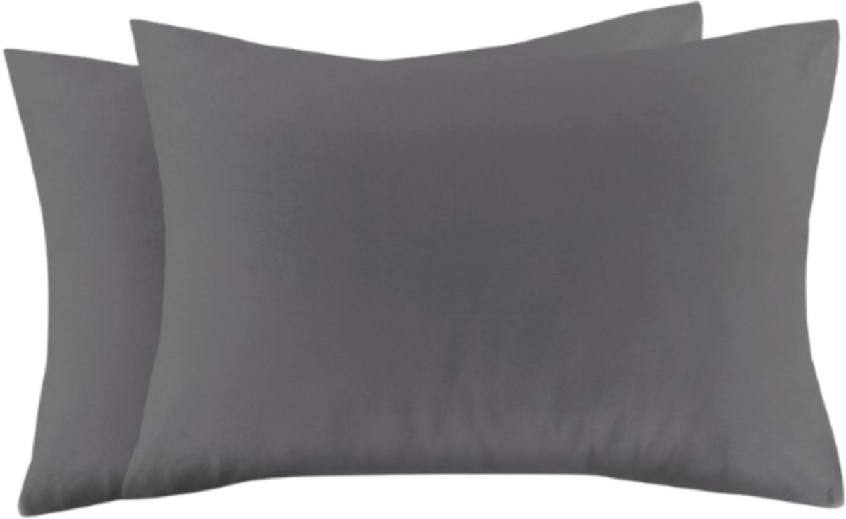 Beau Maison Set van 2 Perkaal Katoenen Kussenslopen Antraciet - Ademend, Anti Allergisch & OEKO-TEX Gecertificeerd!