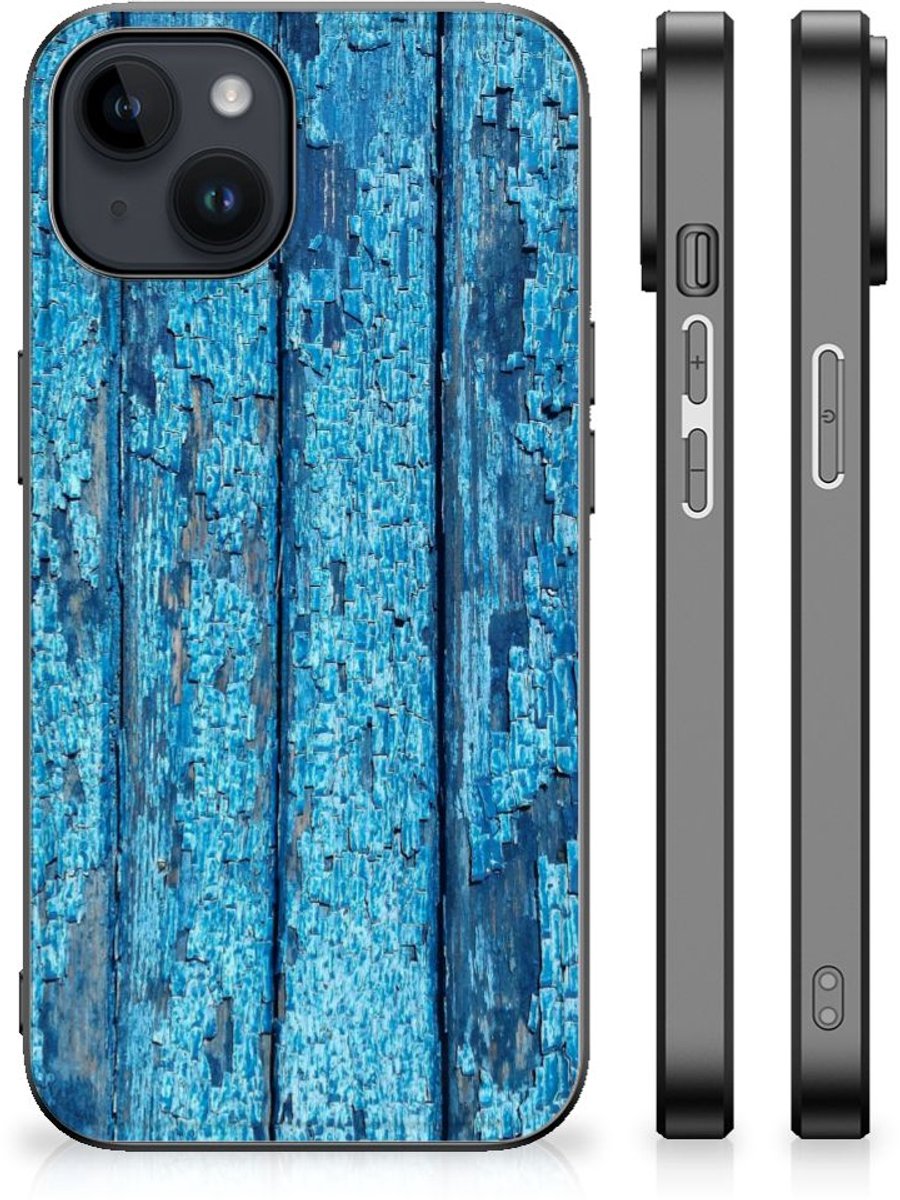 iPhone 15 Plus Houten Print Telefoonhoesje Wood Blue