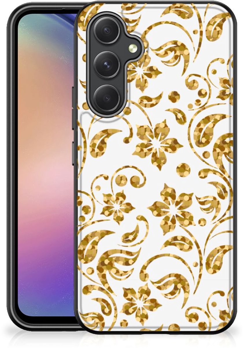 Samsung Galaxy A54 Bloemen Hoesje Gouden Bloemen