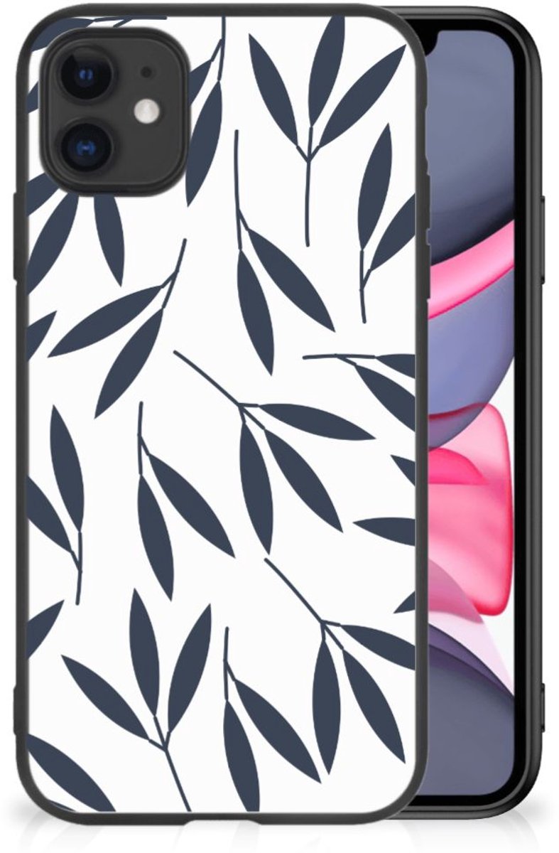 iPhone 11 Bloemen Hoesje Leaves Blue