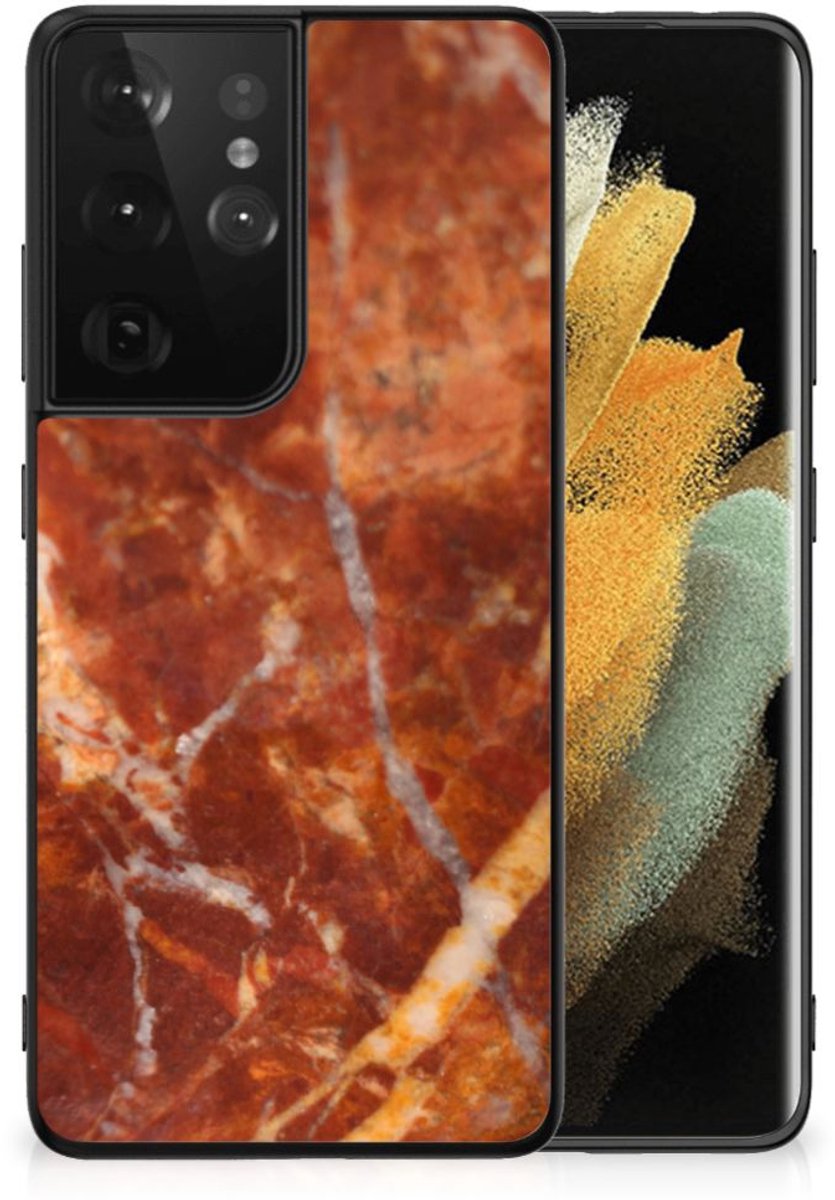 Samsung Galaxy S21 Ultra Marmeren Print Telefoonhoesje Marmer Bruin