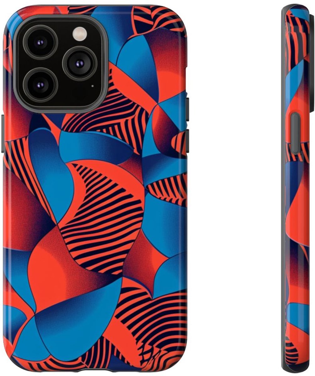 Levendig Rood-Blauw Abstract Patroon – Telefoonhoesje Geschikt voor iPhone 14 Pro Max