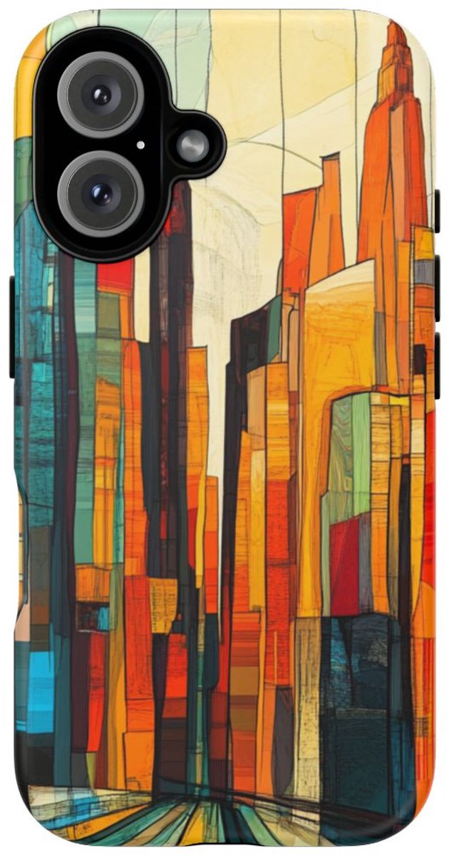 Abstracte Kleurrijke Stadsgezicht Kunst – Telefoonhoesje Geschikt voor iPhone 16