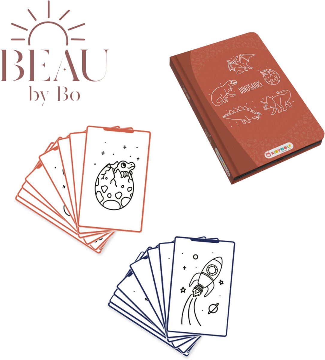 BEAU by Bo Kidywolf Kidydraw Mini Tekenboek met LCD-scherm Dinosaurussen + Refill Galaxy & Dinosaurussen