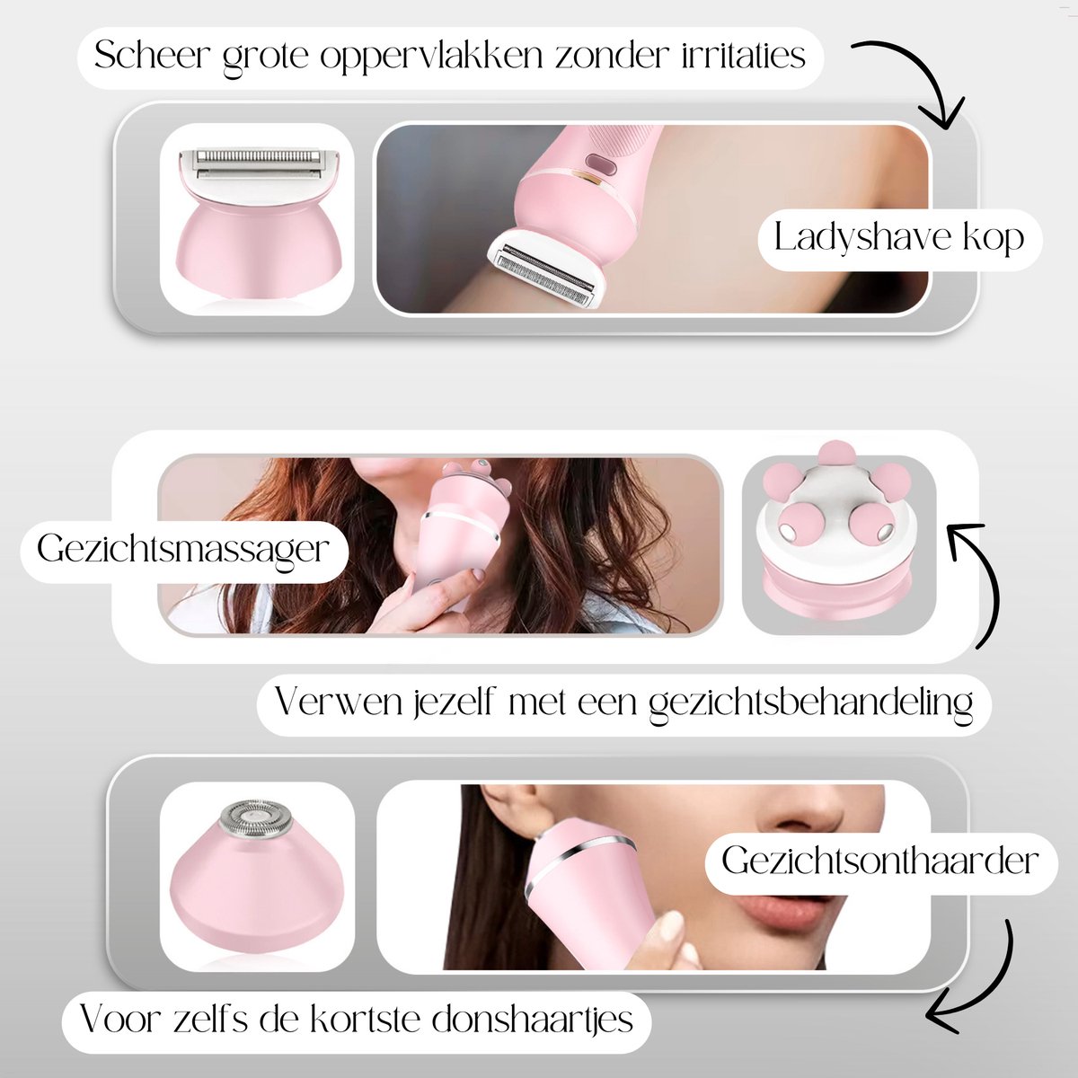 Sansbeauté® 7 in 1 Ladyshave voor Vrouwen - Gezicht - Oksels - Benen - Epilator - Trimmer voor Vrouwen & Dames - Bikinitrimmer Dames - Scheerapparaat Vrouw thumbnail 3